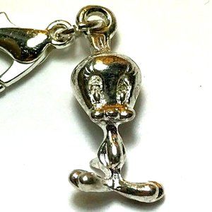 Vintage Silver Tweety Bird Charm Warner Bros. Clip On Zipper Pull Pendant Purse